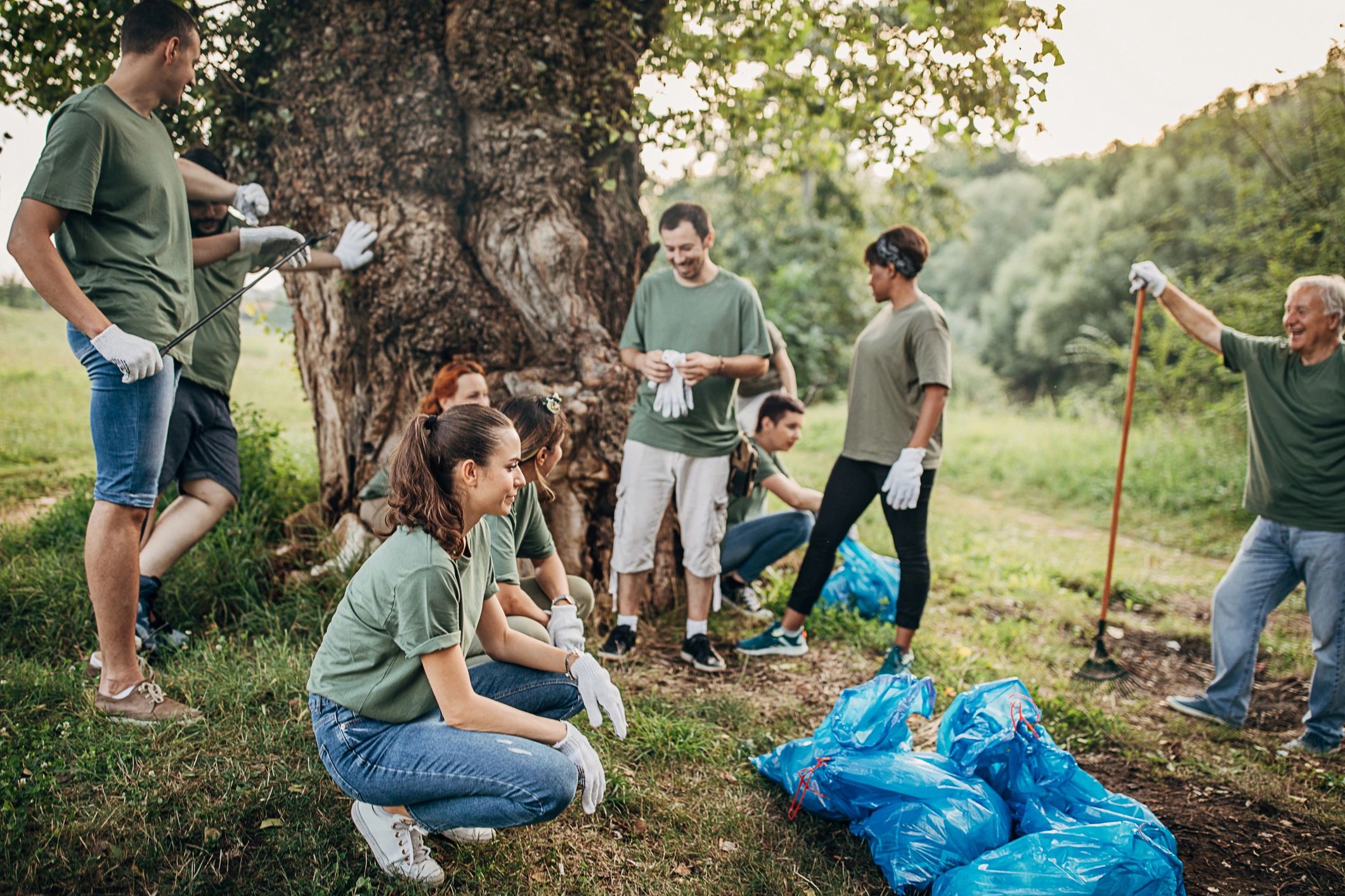 volunteers working together outdoors